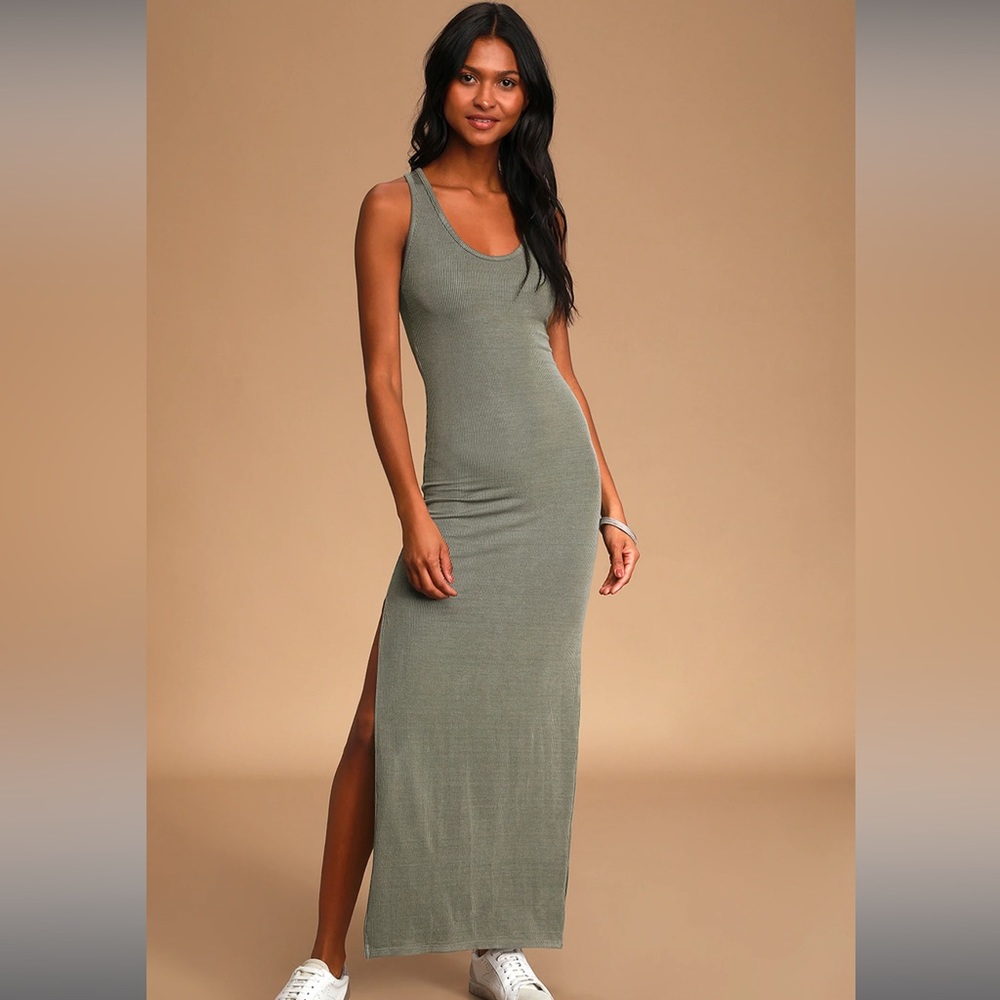 Relaxed but Not Least Sage Green Ribbed Sleeveless Maxi Dress